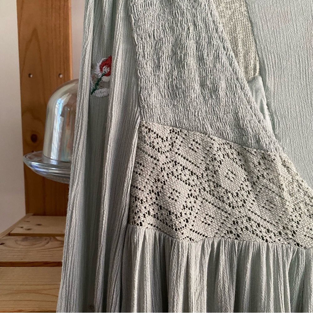 Free People Soft Mint Green Embroidered Mohave Mini Dress Small - Picture 12 of 16
